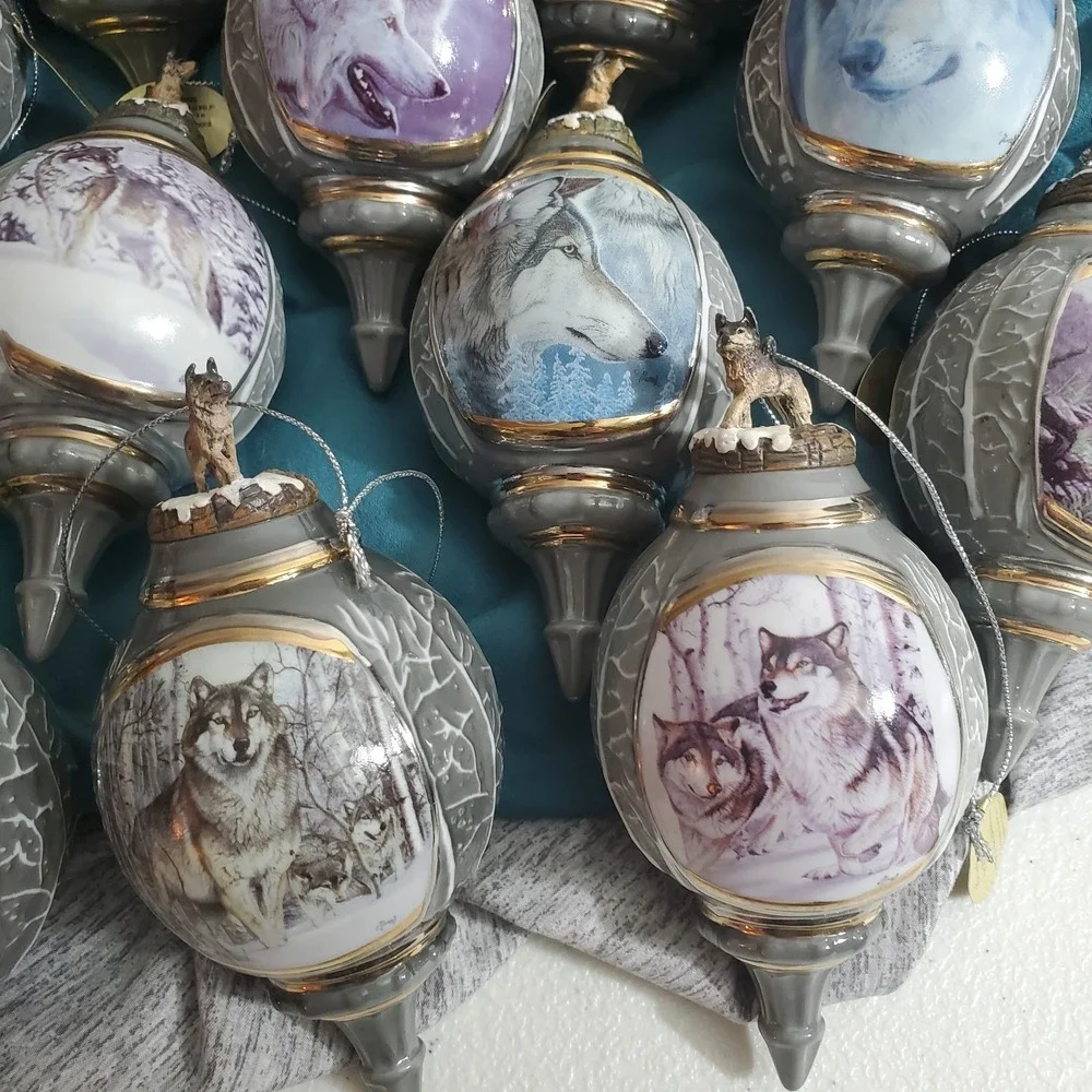 20 Pc Bradford Exchange‎ Voices of the Wilderness Wolves Porcelain Ornaments VTG